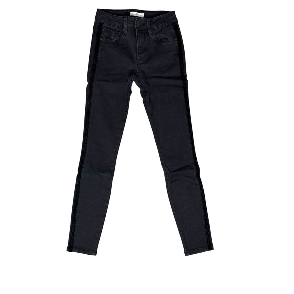 Unpublished Women's Black Washed Out Skinny Jeans Side Embroidered  Size 24